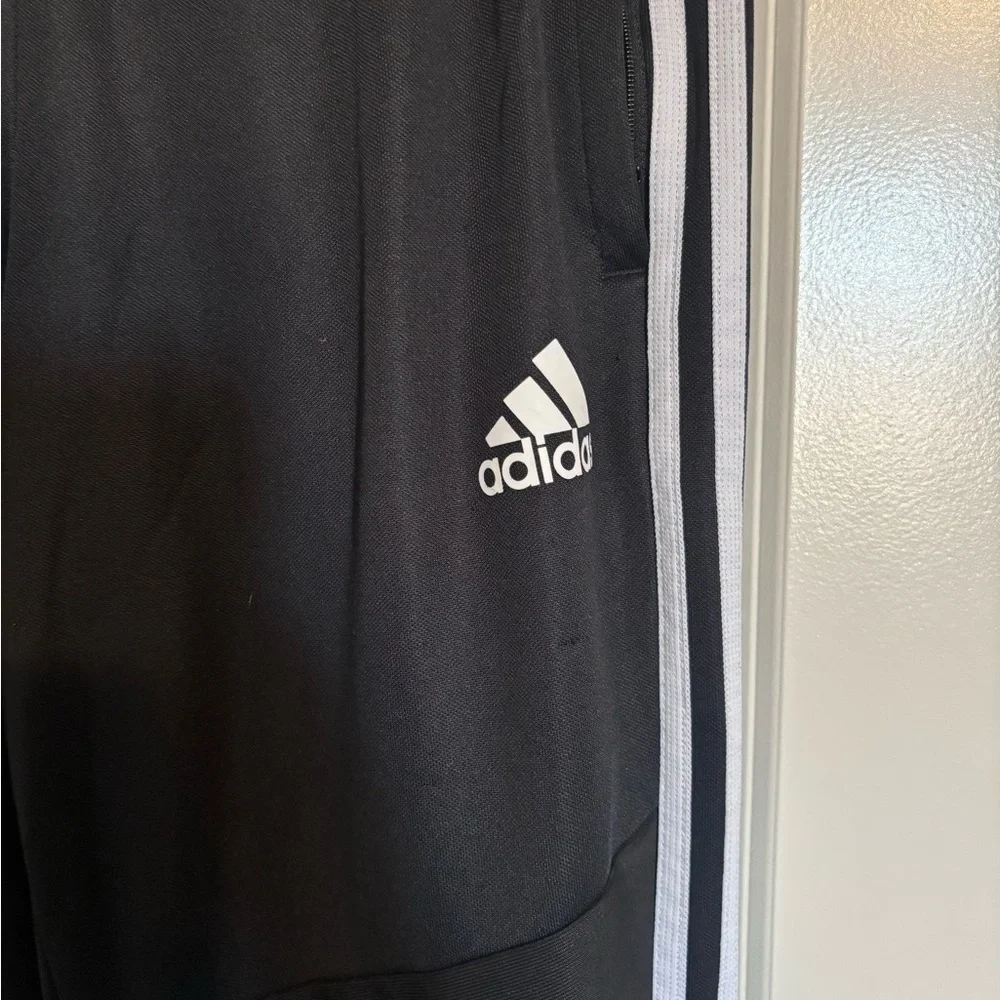 Adidas Men’s Black 3 Stripe Track Pants with zip ankle